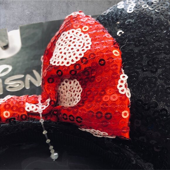 Disney Minnie Mouse Sequin Ear Headband Black w/ Red Bow Aldi Exclusive - Picture 3 of 3